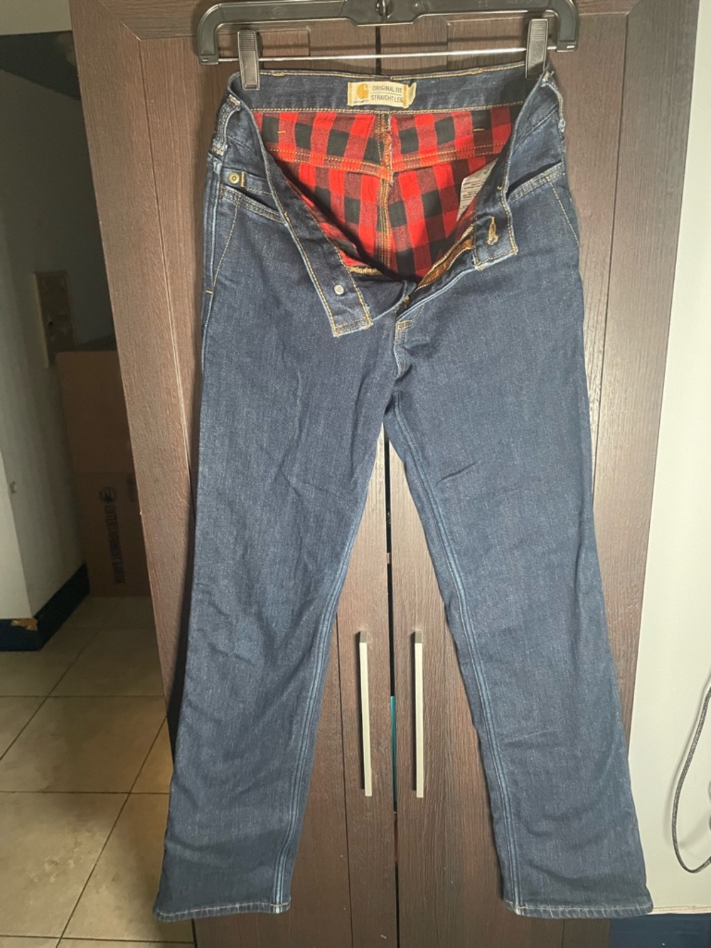 Carhartt Denim Jeans with Red and Black Plaid Lining